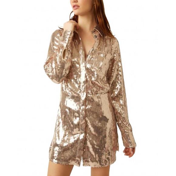 NEW FREE PEOPLE sophie sequin mini dress in champagne